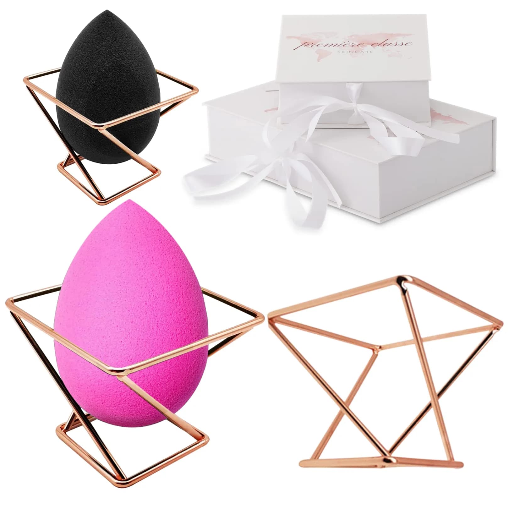 Première Classe Skincare Rose Gold Beauty Sponge Holder | Makeup Brush Organizer Rack Case - main product image