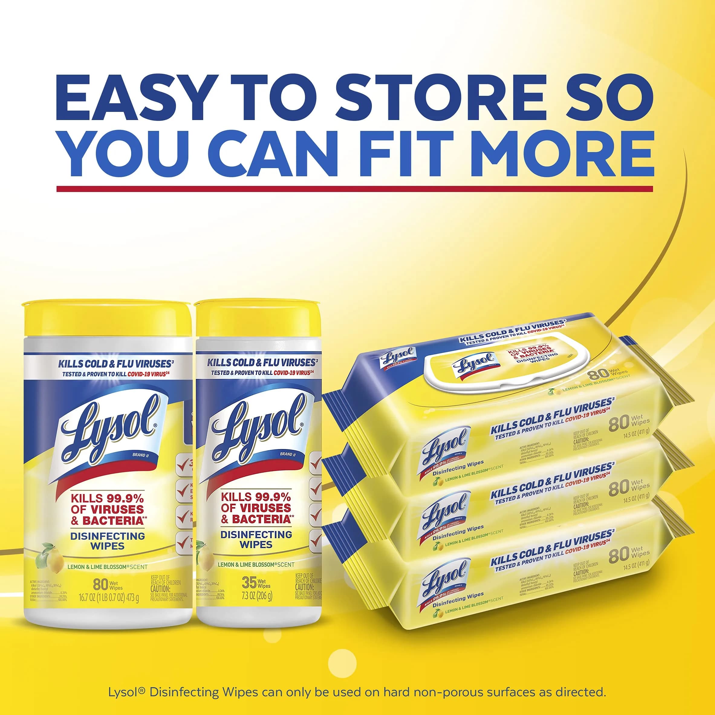 Lysol Disinfecting Wipes Lemon & Lime Blossom 480 Count (1.81 kg / 480 wipes) | Kills 99.9% of Viruses & Bacteria - view 4