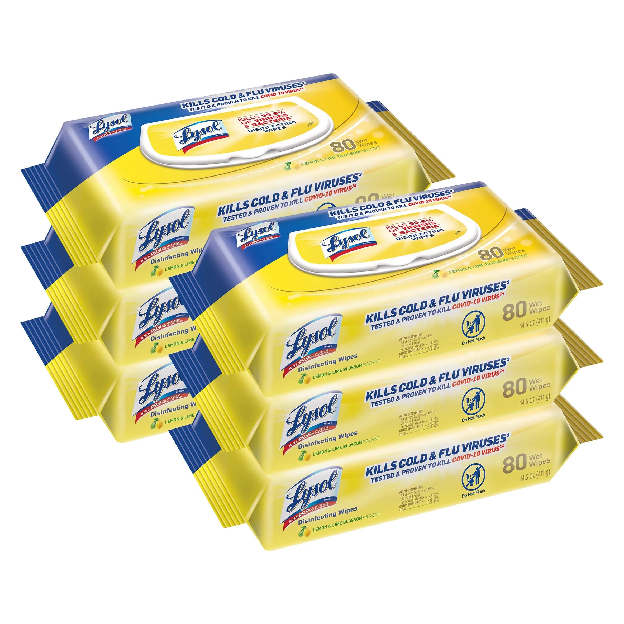Lysol Disinfecting Wipes Lemon & Lime Blossom 480 Count (1.81 kg / 480 wipes) | Kills 99.9% of Viruses & Bacteria - main product image