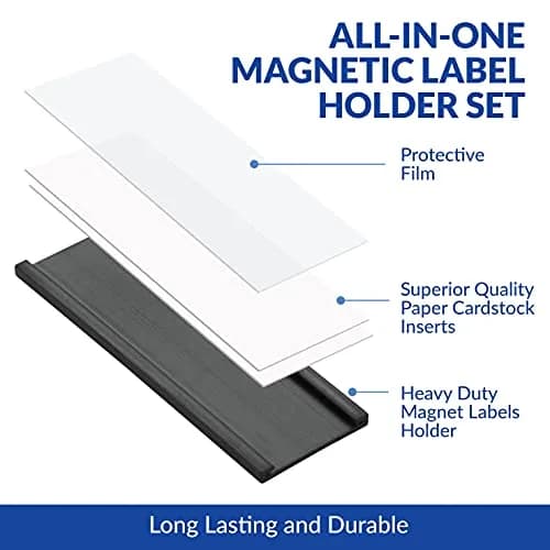 labphant "C" Channel Magnetic Label Holders 1x3 Inch, 50 Pack with 100 White & 20 Colorful Inserts | Heavy Duty Magnet for Shelving, Lockers, Whiteboards thumbnail 2