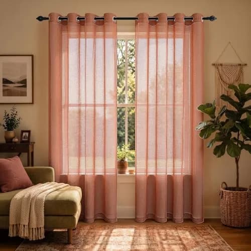 Pitalk Terracotta Curtains 52"W x 84"L | Light Filtering Semi Sheer Linen Look thumbnail 1