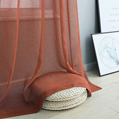 Pitalk Terracotta Curtains 52"W x 84"L | Light Filtering Semi Sheer Linen Look thumbnail 6