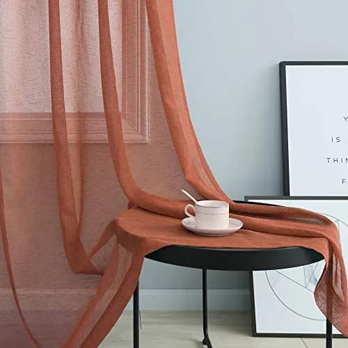 Pitalk Terracotta Curtains 52"W x 84"L | Light Filtering Semi Sheer Linen Look thumbnail 3