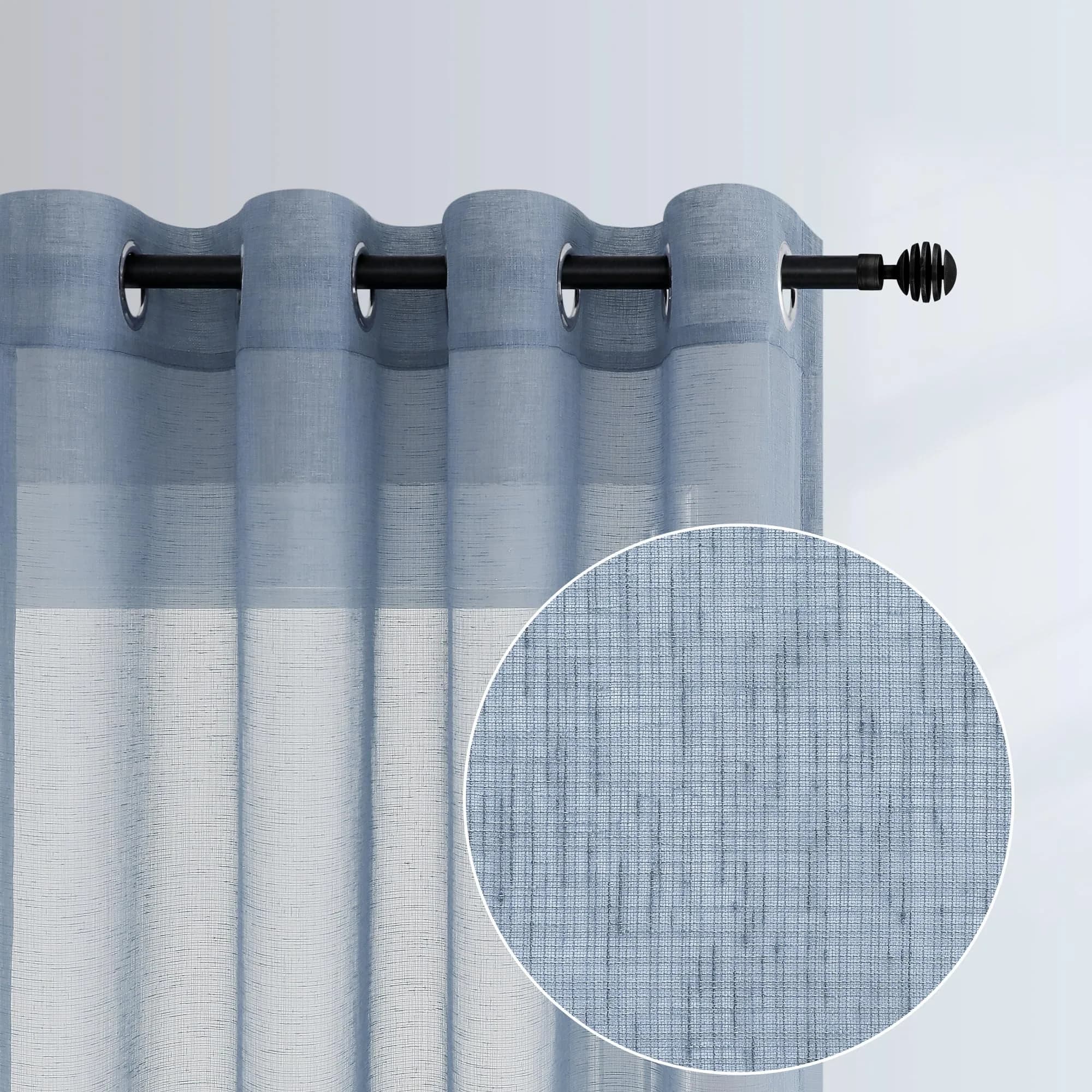 Pitalk Dusty Blue Curtains 52x84 | Linen Look Semi Sheer for Living Room & Bedroom — Dusty Blue