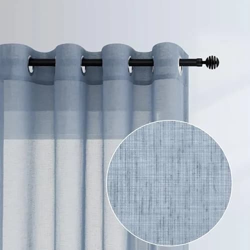 Pitalk Dusty Blue Curtains 52x84 | Linen Look Semi Sheer for Living Room & Bedroom thumbnail 1