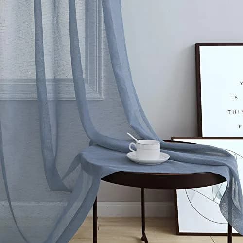 Pitalk Dusty Blue Curtains 52x84 | Linen Look Semi Sheer for Living Room & Bedroom thumbnail 4