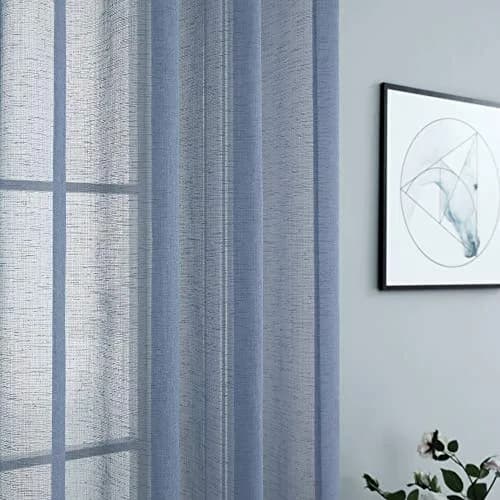 Pitalk Dusty Blue Curtains 52x84 | Linen Look Semi Sheer for Living Room & Bedroom thumbnail 5