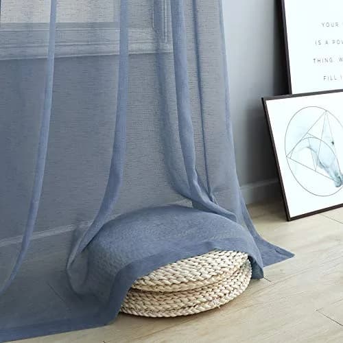 Pitalk Dusty Blue Curtains 52x84 | Linen Look Semi Sheer for Living Room & Bedroom thumbnail 6