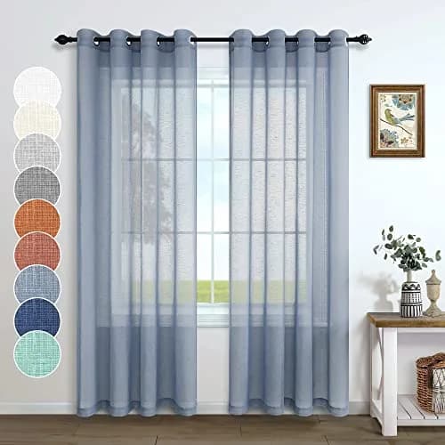 Pitalk Dusty Blue Curtains 52x84 | Linen Look Semi Sheer for Living Room & Bedroom thumbnail 2