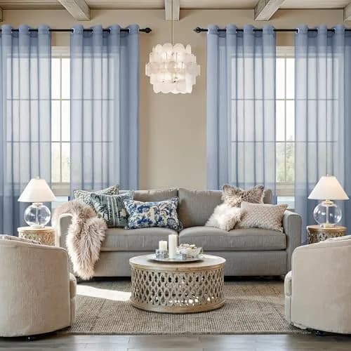 Pitalk Dusty Blue Curtains 52x84 | Linen Look Semi Sheer for Living Room & Bedroom thumbnail 3