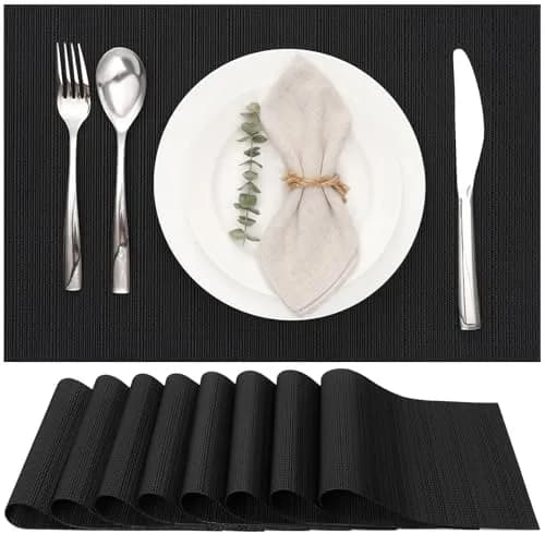 Myir JUN Black Placemats Set of 8 | Durable PVC Indoor/Outdoor Table Mats thumbnail 1