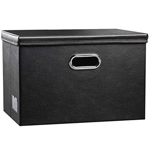 PRANDOM Large Collapsible Storage Bin with Lid | Leather Fabric Foldable Organizer 17.7x11.8x11.8 inches thumbnail 1