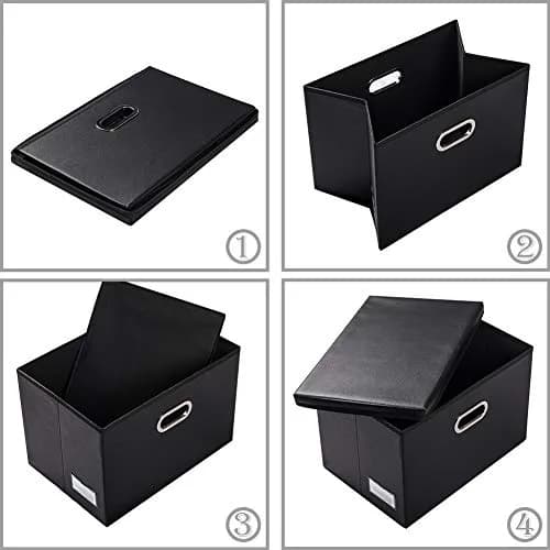 PRANDOM Large Collapsible Storage Bin with Lid | Leather Fabric Foldable Organizer 17.7x11.8x11.8 inches thumbnail 5