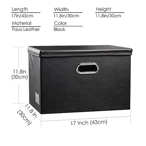 PRANDOM Large Collapsible Storage Bin with Lid | Leather Fabric Foldable Organizer 17.7x11.8x11.8 inches thumbnail 6