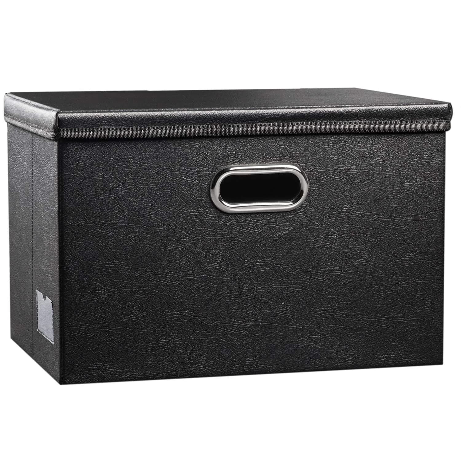 PRANDOM Large Collapsible Storage Bin with Lid | Leather Fabric Foldable Organizer 17.7x11.8x11.8 inches