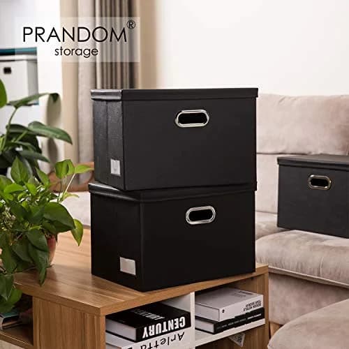 PRANDOM Large Collapsible Storage Bin with Lid | Leather Fabric Foldable Organizer 17.7x11.8x11.8 inches thumbnail 2