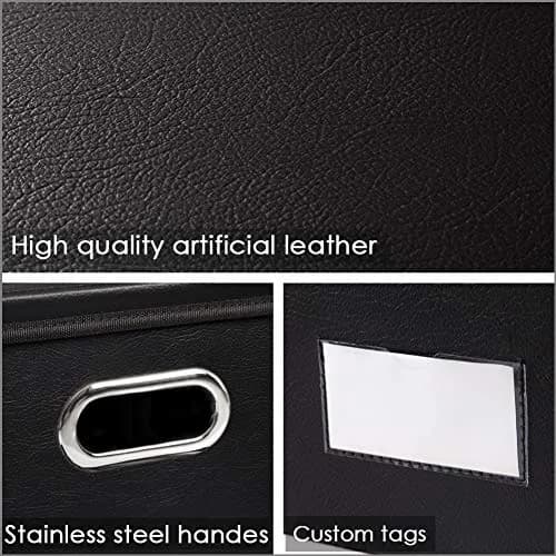 PRANDOM Large Collapsible Storage Bin with Lid | Leather Fabric Foldable Organizer 17.7x11.8x11.8 inches thumbnail 4