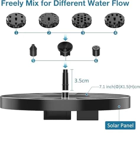 AISITIN 3.5W Solar Fountain with 6 Nozzles & 4 Fixer | Floating Outdoor Water Pump for Bird Baths, Gardens, Ponds thumbnail 6