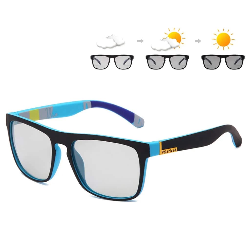 HCYCFY Photochromic Polarized Sunglasses for Men | Square Matte Frame, Blue Lens, UV Protection