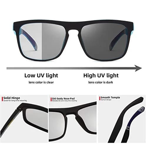 HCYCFY Photochromic Polarized Sunglasses for Men | Square Matte Frame, Blue Lens, UV Protection thumbnail 3