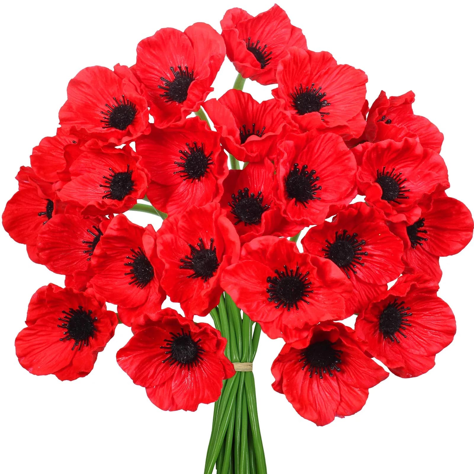 Winlyn 24 pcs Artificial Red Flower Stems PU Real Touch Flowers 29.5 cm (11.6") Tall | Realistic Red Blooms for Weddings - main product image