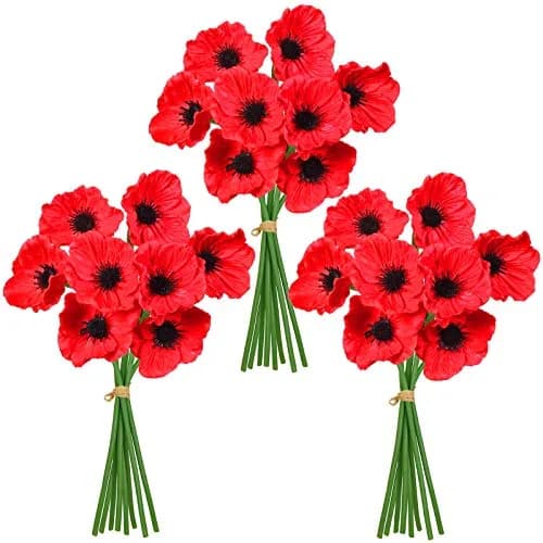 Winlyn 24 pcs Artificial Red Flower Stems PU Real Touch Flowers 29.5 cm (11.6") Tall | Realistic Red Blooms for Weddings thumbnail 2