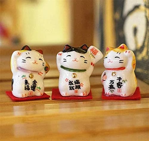 EatingBiting Set of 3 Japanese Maneki Neko Lucky Cat Figurines | Ceramic Decor Ornaments thumbnail 1