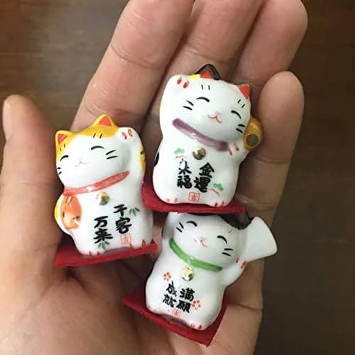 EatingBiting Set of 3 Japanese Maneki Neko Lucky Cat Figurines | Ceramic Decor Ornaments thumbnail 2