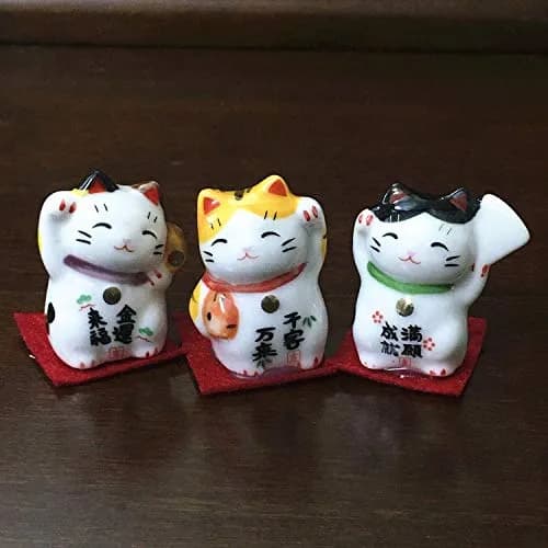 EatingBiting Set of 3 Japanese Maneki Neko Lucky Cat Figurines | Ceramic Decor Ornaments thumbnail 3