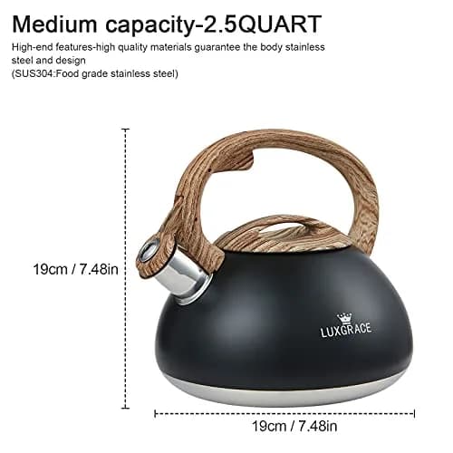 LUXGRACE 2.2 Quarts Stainless Steel Whistling Tea Kettle for Stovetop | Fast Boiling & Safe Handle thumbnail 5