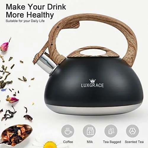 LUXGRACE 2.2 Quarts Stainless Steel Whistling Tea Kettle for Stovetop | Fast Boiling & Safe Handle thumbnail 2