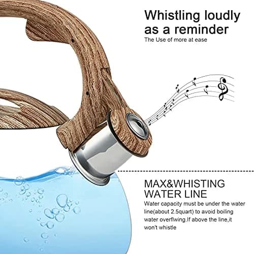 LUXGRACE 2.2 Quarts Stainless Steel Whistling Tea Kettle for Stovetop | Fast Boiling & Safe Handle thumbnail 3