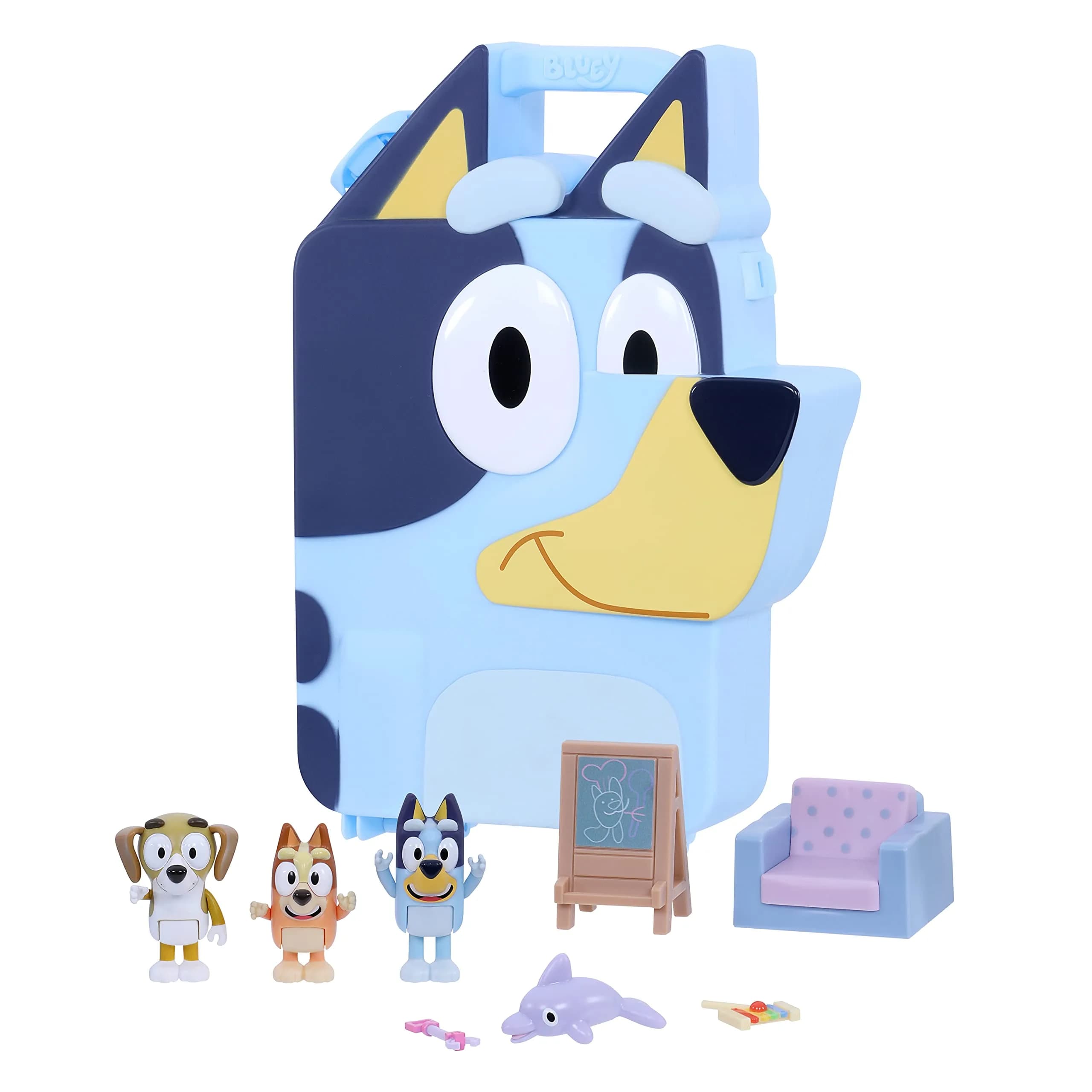 Bluey Mini House Playset with 2.5" Figure & 5 Accessories, 3 Room Play House Toys with Carry Handle, Compact Travel Toy (0.45 kg) — Collector Case and Figures