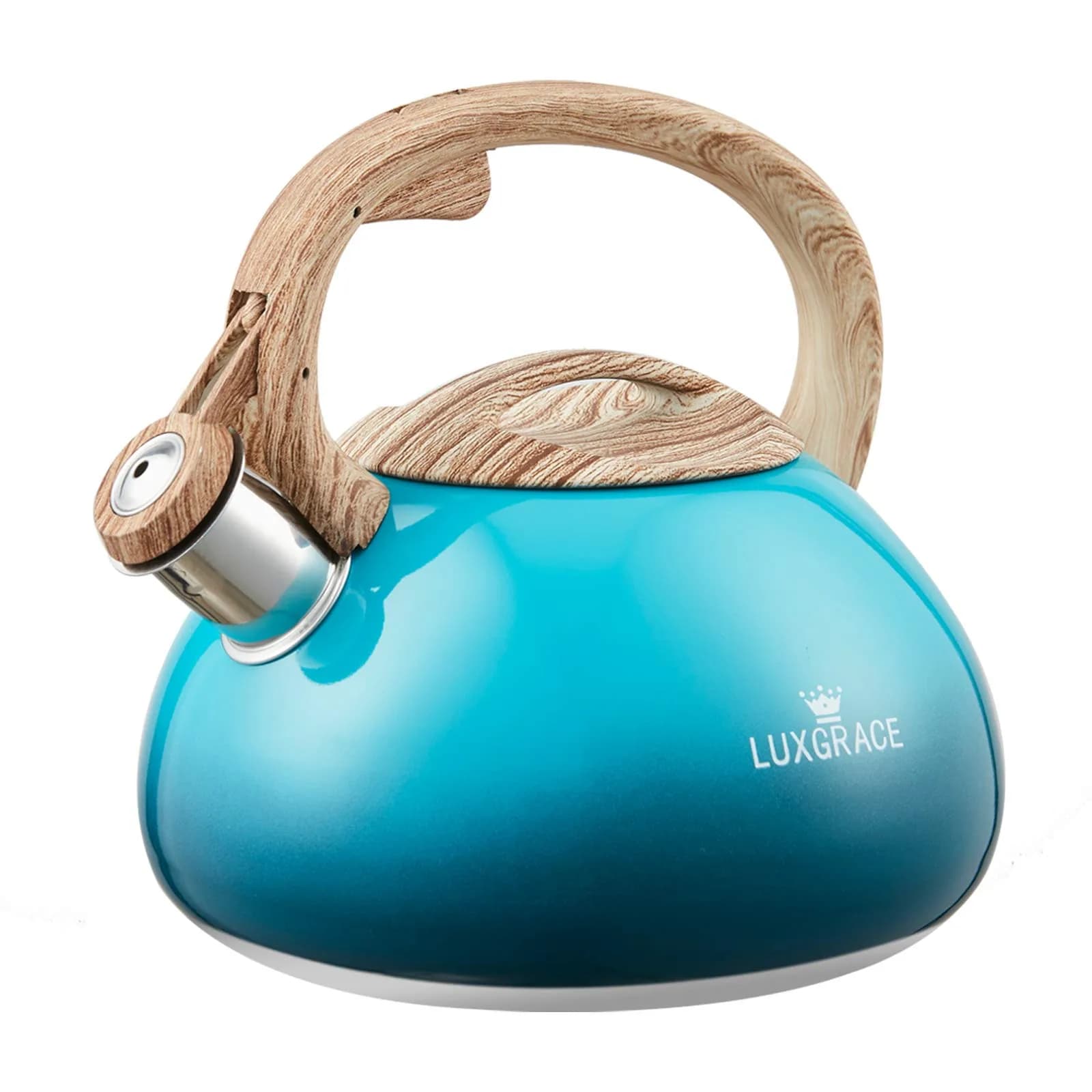 LUXGRACE 2.2 Quarts Stainless Steel Whistling Tea Kettle Blue | Food Grade, Induction Compatible