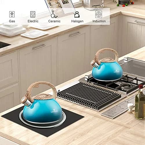 LUXGRACE 2.2 Quarts Stainless Steel Whistling Tea Kettle Blue | Food Grade, Induction Compatible thumbnail 6