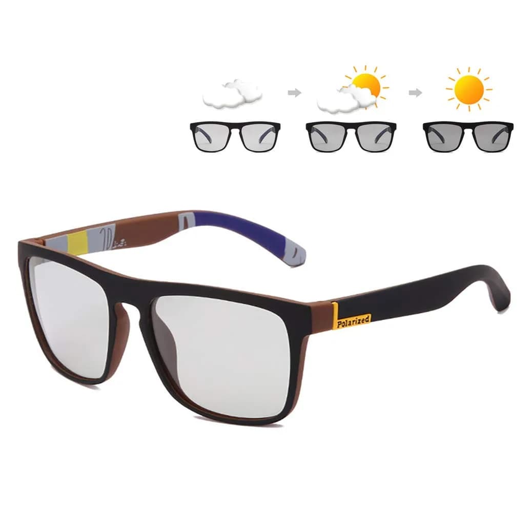 HCYCFY Photochromic Polarized Driving Sunglasses Square Matte Frame 65mm (2.56in) | Adaptive Tint for All-Day Clarity — Brown Frame/Photochromic Lens