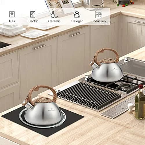 LUXGRACE Stainless Steel Stovetop Tea Kettle 2.2 Quarts | Loud Whistle & Wood Pattern Handle thumbnail 6