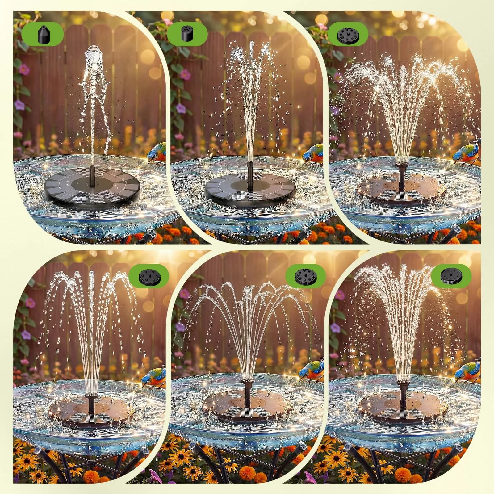AISITIN 2.5W Solar Bird Bath Fountain Pump with 6 Nozzles & 4 Fixer | Floating Solar Water Pump for Ponds & Gardens - view 5