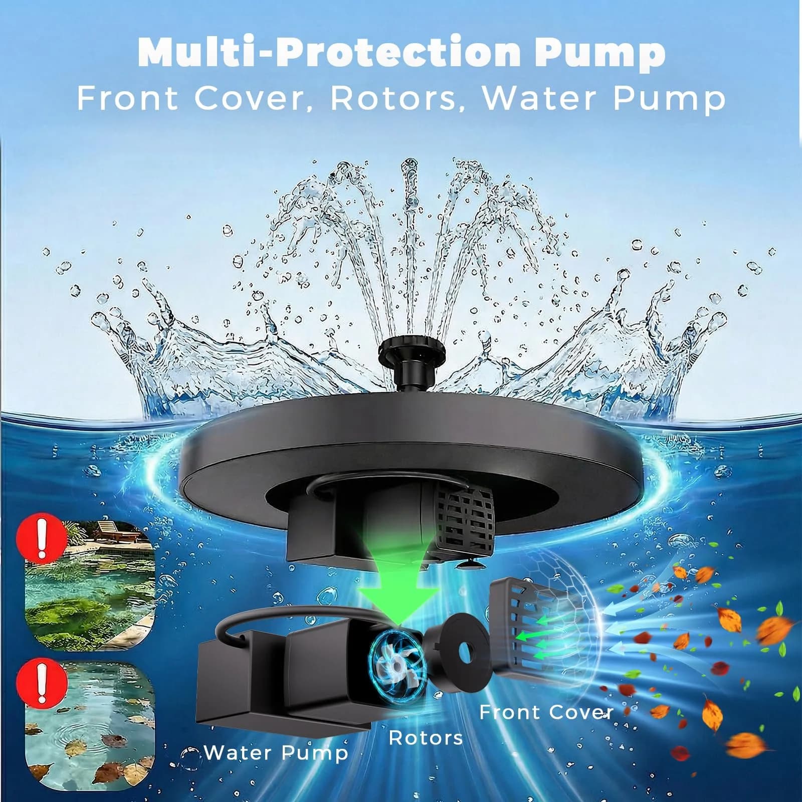 AISITIN 2.5W Solar Bird Bath Fountain Pump with 6 Nozzles & 4 Fixer | Floating Solar Water Pump for Ponds & Gardens - view 6