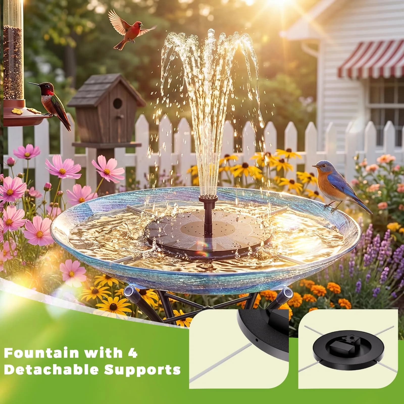 AISITIN 2.5W Solar Bird Bath Fountain Pump with 6 Nozzles & 4 Fixer | Floating Solar Water Pump for Ponds & Gardens - view 2