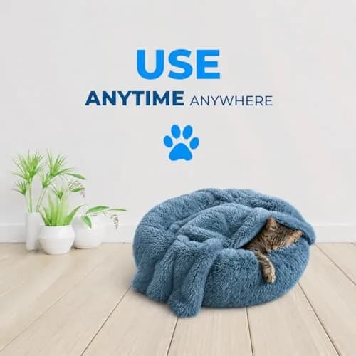 Whiskers & Friends Calming Donut Cat Bed 58cm (23") | Orthopedic Soft Plush Round Pet Bed for Indoor Cats & Small Dogs thumbnail 6