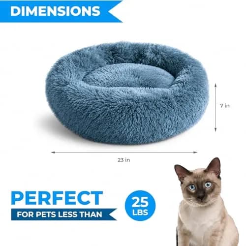 Whiskers & Friends Calming Donut Cat Bed 58cm (23") | Orthopedic Soft Plush Round Pet Bed for Indoor Cats & Small Dogs thumbnail 2
