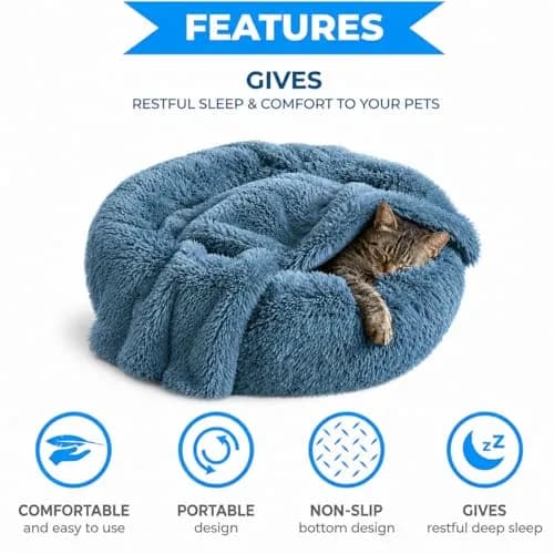 Whiskers & Friends Calming Donut Cat Bed 58cm (23") | Orthopedic Soft Plush Round Pet Bed for Indoor Cats & Small Dogs thumbnail 3