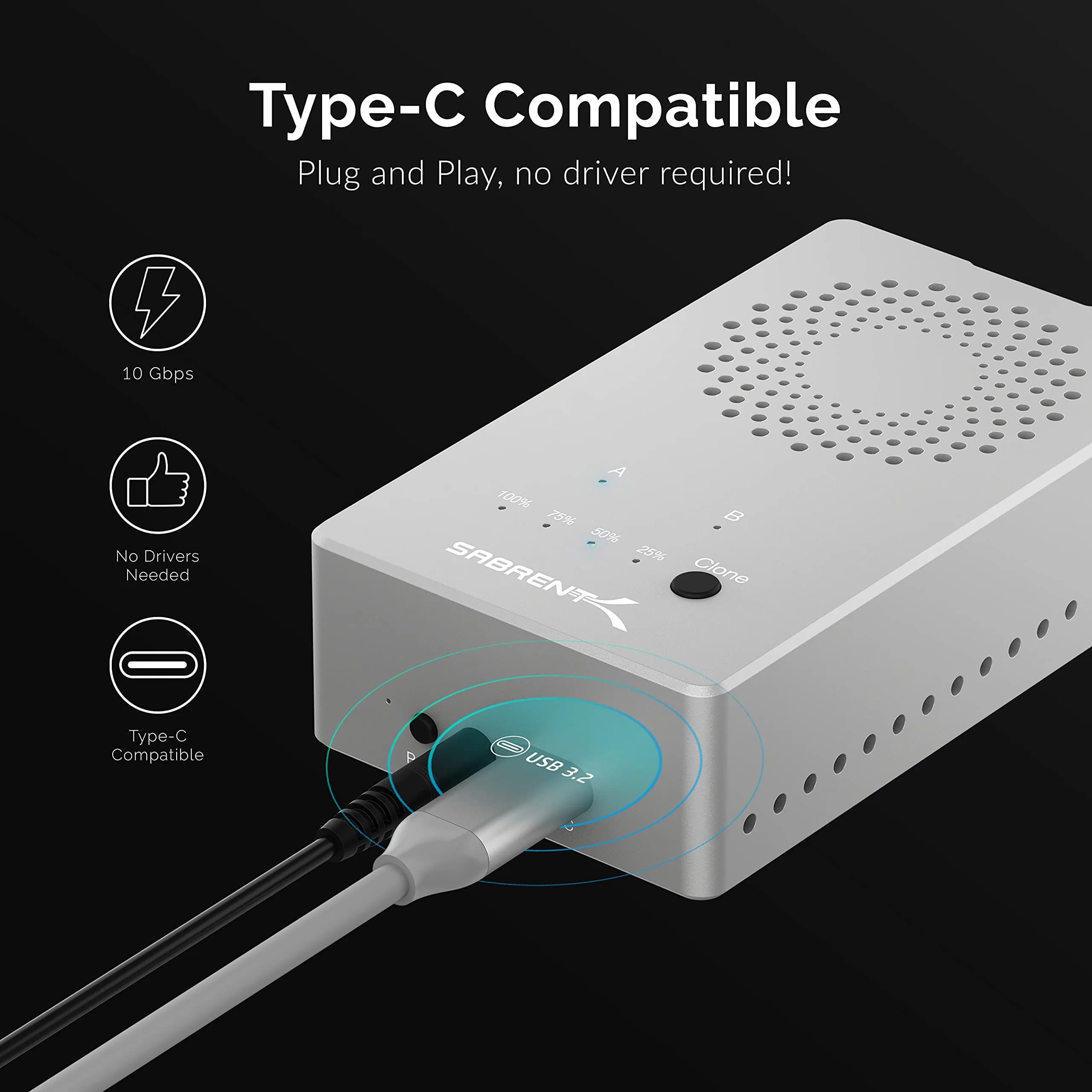 SABRENT USB4 NVMe SSD Enclosure EC-U4TN - SILVER | 3900MB/s Tool-Free External Drive Case for PCIe Gen4 SSDs - view 4