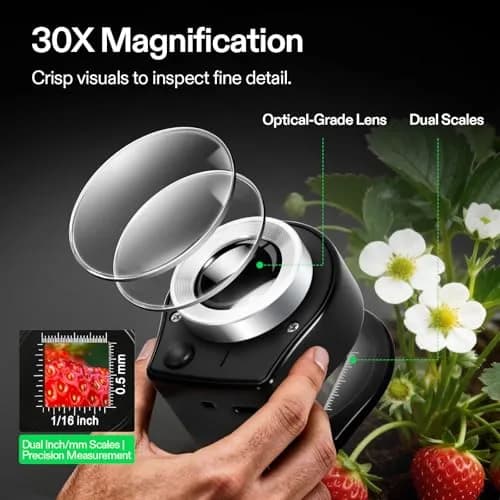 VIVOSUN 30X Rechargeable Loupe Magnifier with LED and UV Light, Black | Optical Glass Lens with Scale thumbnail 4