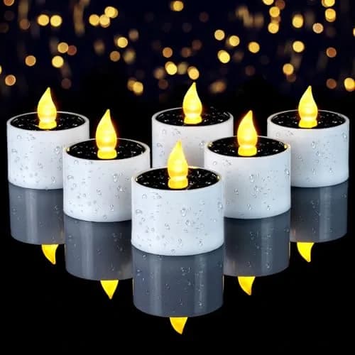 Homemory Solar Votive Candles Outdoor Waterproof, Dusk to Dawn, 6-Pack, 5.8cm (2.3") Diameter x 5cm (2") High | Realistic Flickering LED Garden Lights thumbnail 1