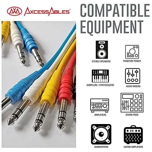 AXA AXCESSABLES 1/4" TRS to 1/4" TRS Balanced Stereo Patch Cables (6 Pack - 1ft) | Noise-Free Audio Connection thumbnail 2