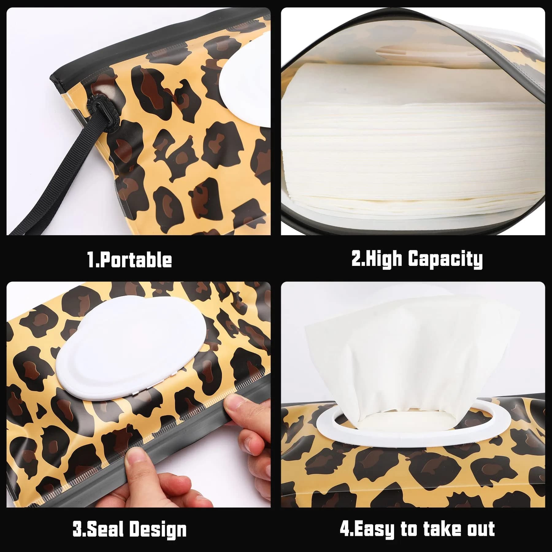 FEBSNOW Portable Baby Wipe Dispenser 4 Pack | Reusable Travel Wet Wipe Pouch with Zip Locking Seal and Secure Snap Close Lid - view 3