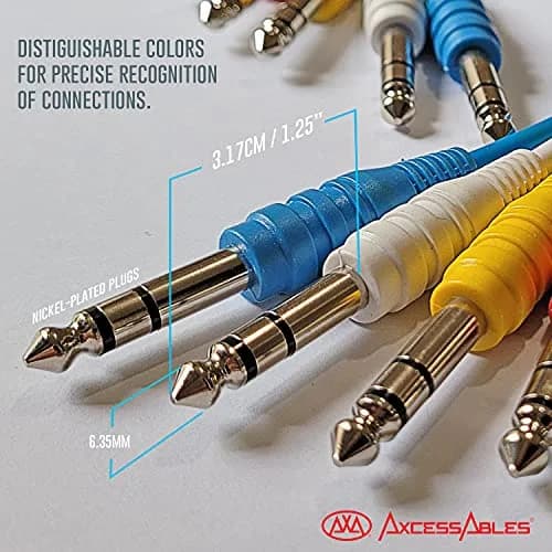 AXA AXCESSABLES ¼” TRS to ¼” TRS Patch Cables 6-Pack | Multi-Color Balanced Stereo Studio Cables 1.5ft thumbnail 4