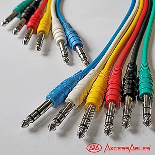 AXA AXCESSABLES ¼” TRS to ¼” TRS Patch Cables 6-Pack | Multi-Color Balanced Stereo Studio Cables 1.5ft thumbnail 7